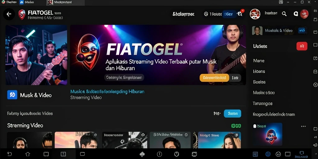 Tampilan antarmuka pengguna aplikasi FIATOGEL untuk Streaming Video.