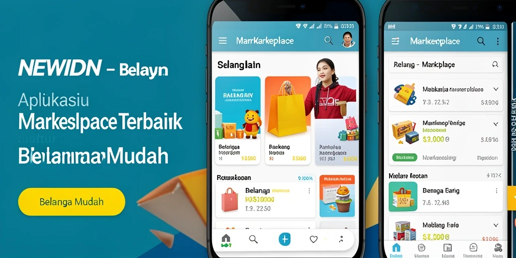 Antarmuka aplikasi NEWIDN yang menampilkan produk Marketplace.