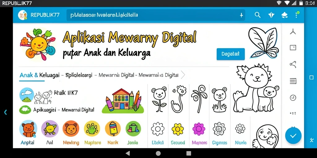 Tampilan aplikasi Mewarnai Digital untuk anak-anak yang menyenangkan.